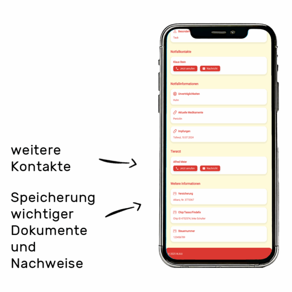 Notfallkarte als Schlüsselanhänger mit App Profilansicht 2