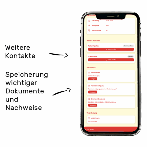 Notfallkarte als Schlüsselanhänger mit App Profilansicht 2