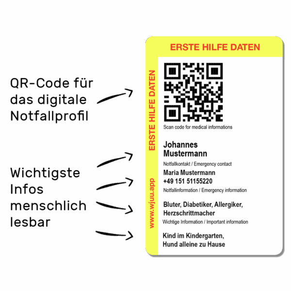 Notfallkarte im Kreditkartenformat mit App Rückseite