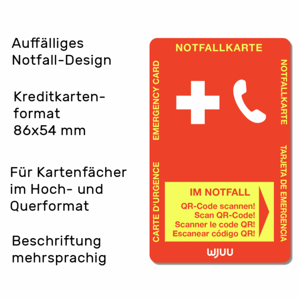 Notfallkarte im Kreditkartenformat mit App Vorderseite