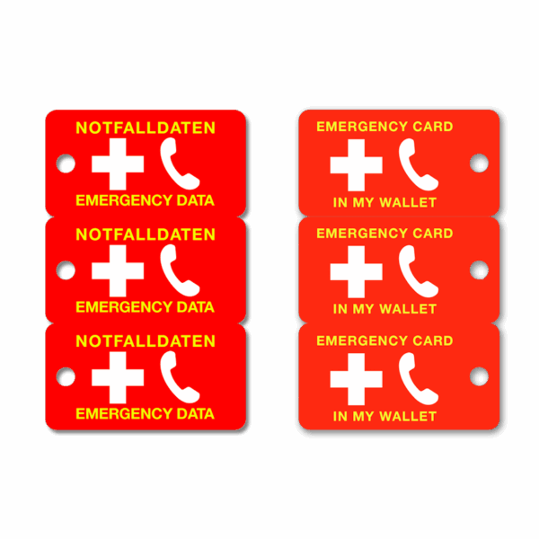 3er-Set Key-Tags ohne Code als Hinweis auf Notfallkarte